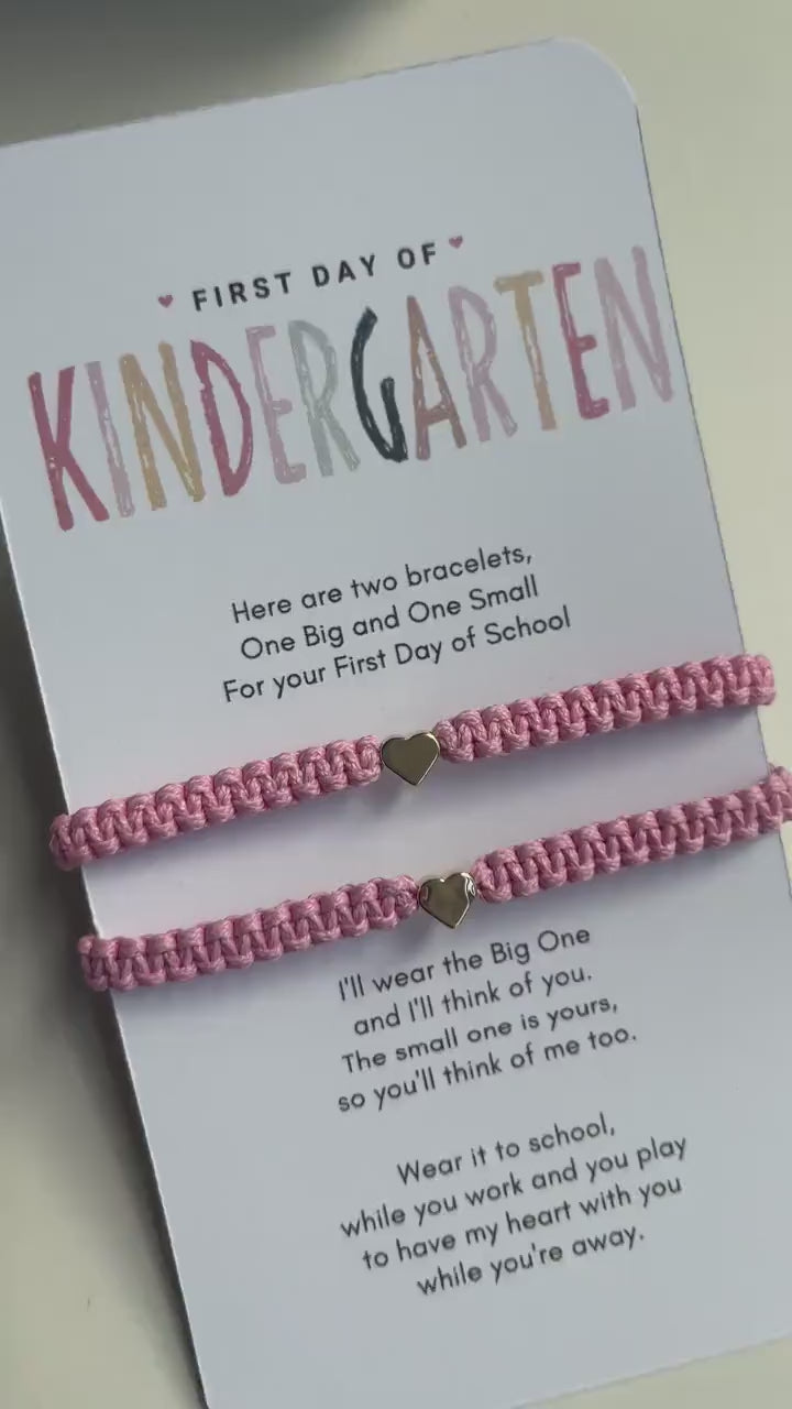 First Day of Kindergarten Poem Bracelets Mommy and Me Heart Pink