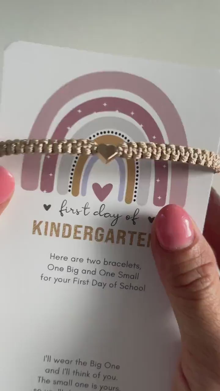 Mommy and Me Heart Gold Matching Bracelets, First Day of Kindergarten, Pastel Colors, Lavender Coral Fucsia Pink Seagreen