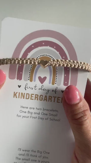 Mommy and Me Heart Gold Matching Bracelets, First Day of Kindergarten, Pastel Colors, Lavender Coral Fucsia Pink Seagreen