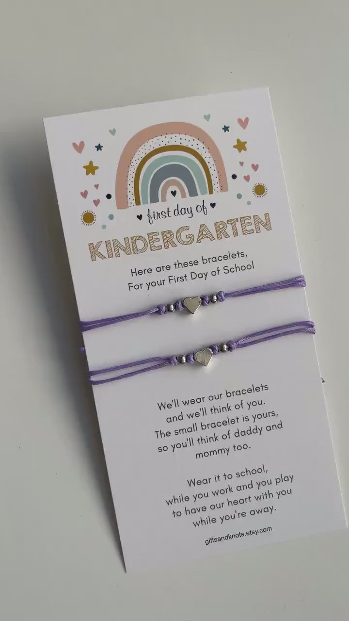 Mommy and Me Purple Heart Matching Bracelets – Adjustable Waterproof Cord – First Day of School Gift – Mom & Daughter Set