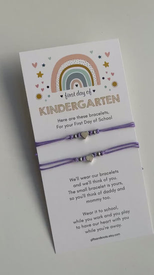 Mommy and Me Purple Heart Matching Bracelets – Adjustable Waterproof Cord – First Day of School Gift – Mom & Daughter Set