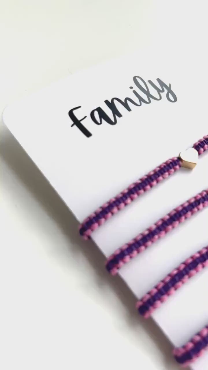 Pink and Purple Matching Family Bracelets Gold Plated Heart