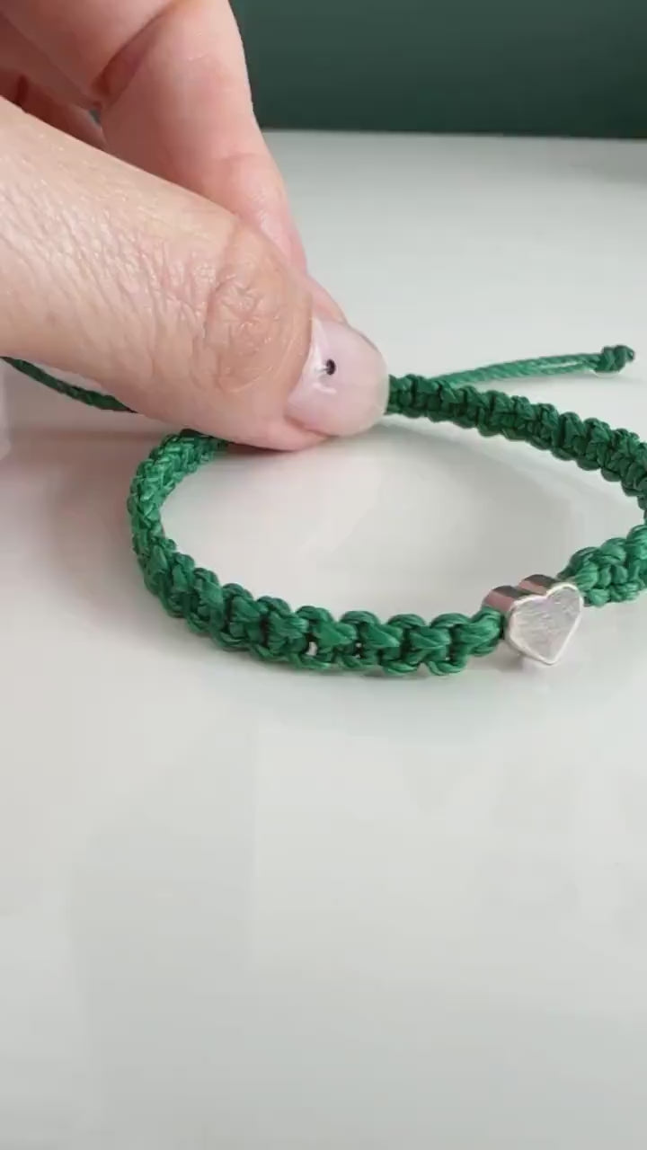 Green Bracelet Gold Heart Charm Awareness Ribbon Wristband Rope Adjustable Waterproof, St Patricks Day