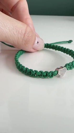 Green Bracelet Gold Heart Charm Awareness Ribbon Wristband Rope Adjustable Waterproof, St Patricks Day
