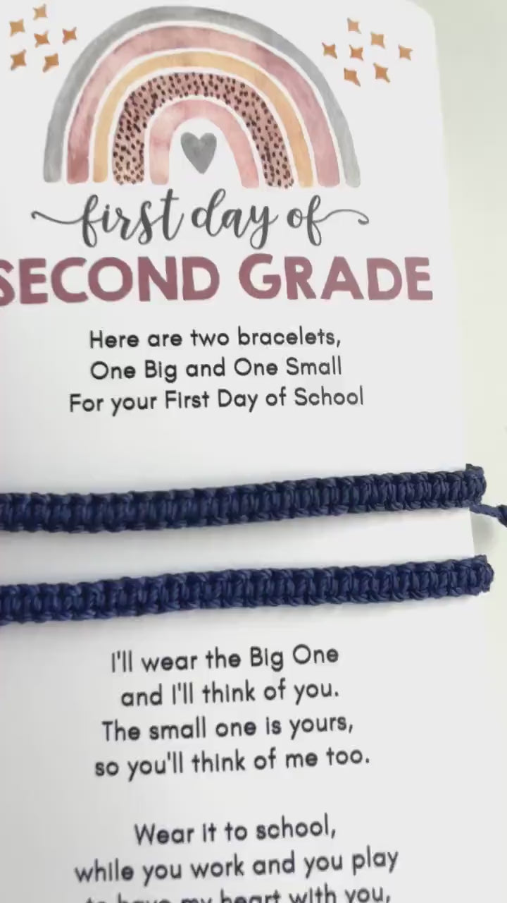 Mommy and Me Macrame Blue Matching Bracelets, First Day of Second Grade
