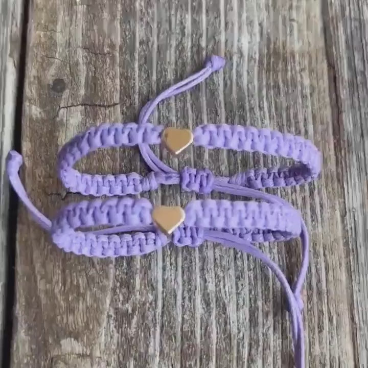 Sleep Away Going to Camp Matching Lavender Purple Gold Heart Bracelets, Coral, Sea Green, Fucsia, Pink