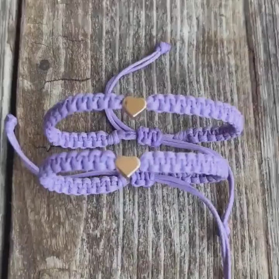 Sleep Away Going to Camp Matching Lavender Purple Gold Heart Bracelets, Coral, Sea Green, Fucsia, Pink