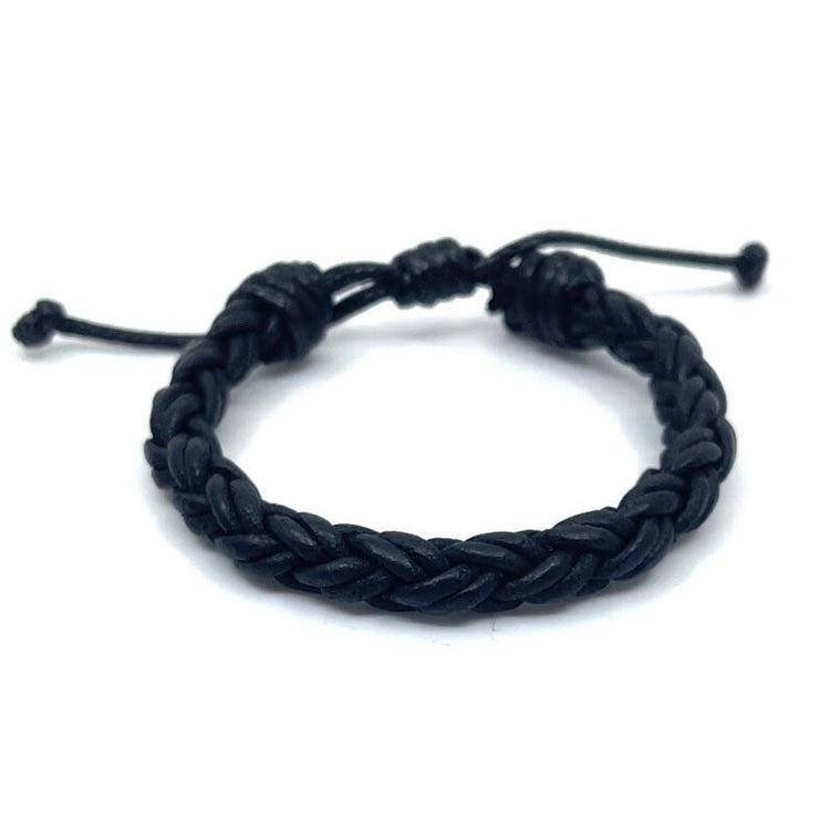 Thick Braided Bracelet Black Leather, Boys Favors, Daddy and Son Bracelet, Unisex, Family Bracelets
