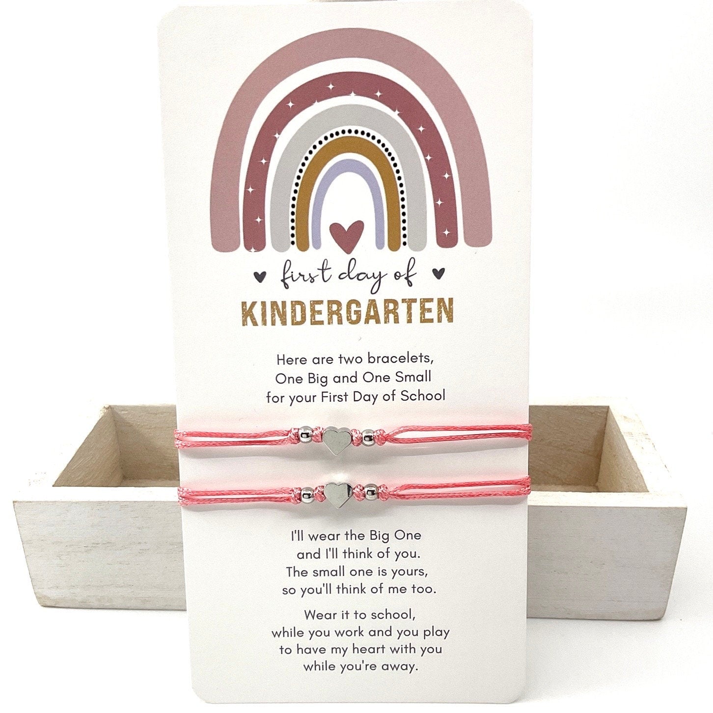 Mommy and Me Heart Silver Heart Matching Bracelets, First Day of Kindergarten