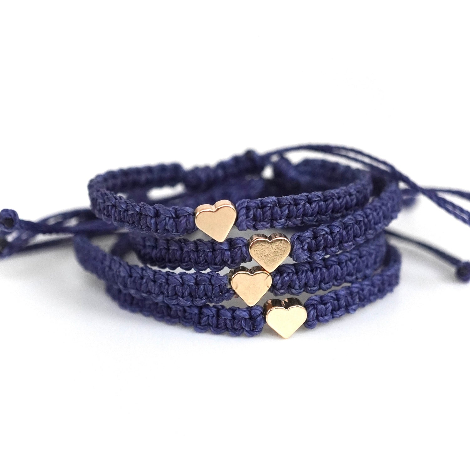 Family Gold Heart Navy Blue Matching Bracelets