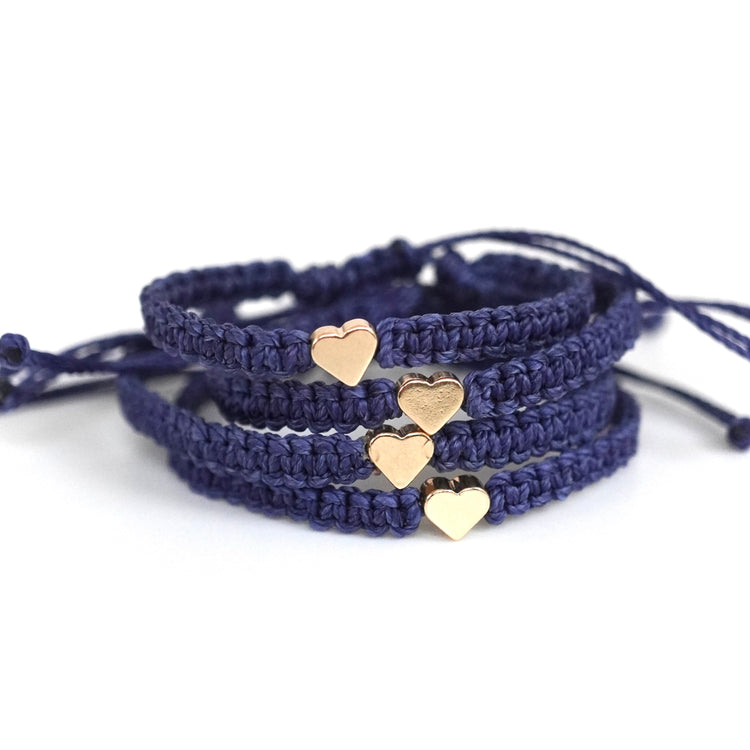 Family Gold Heart Navy Blue Matching Bracelets