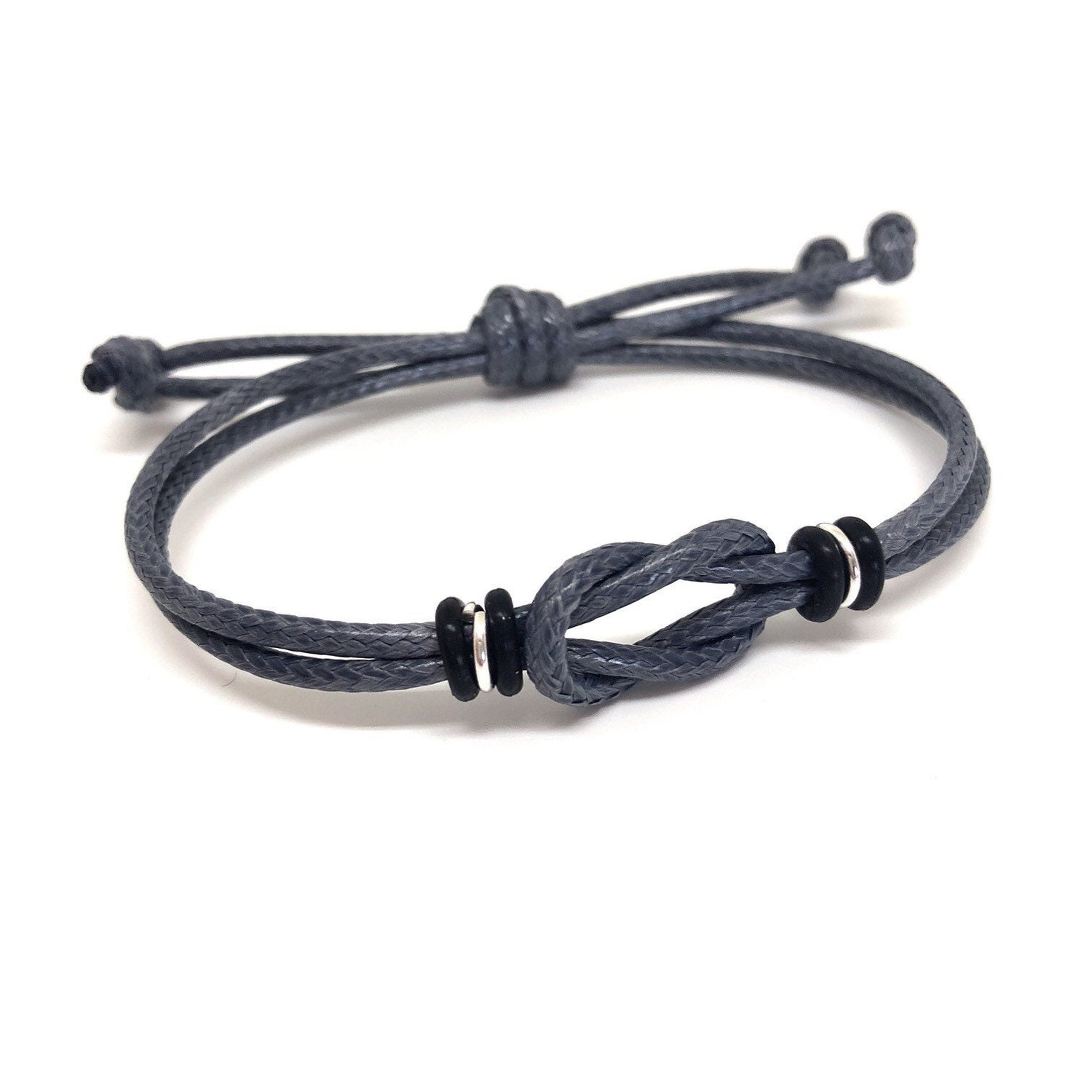 Celtic Knot Bracelet, Gray Waxed Cord Bracelet, Boys Bracelet, Adjustable Bracelet, Infinity Bracelet, Unisex, Family Bracelets