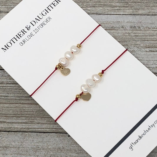 Mother and Daughter, Bracelet Set for Mother and Daughter, Freshwater Pearls and Goldfilled hearts