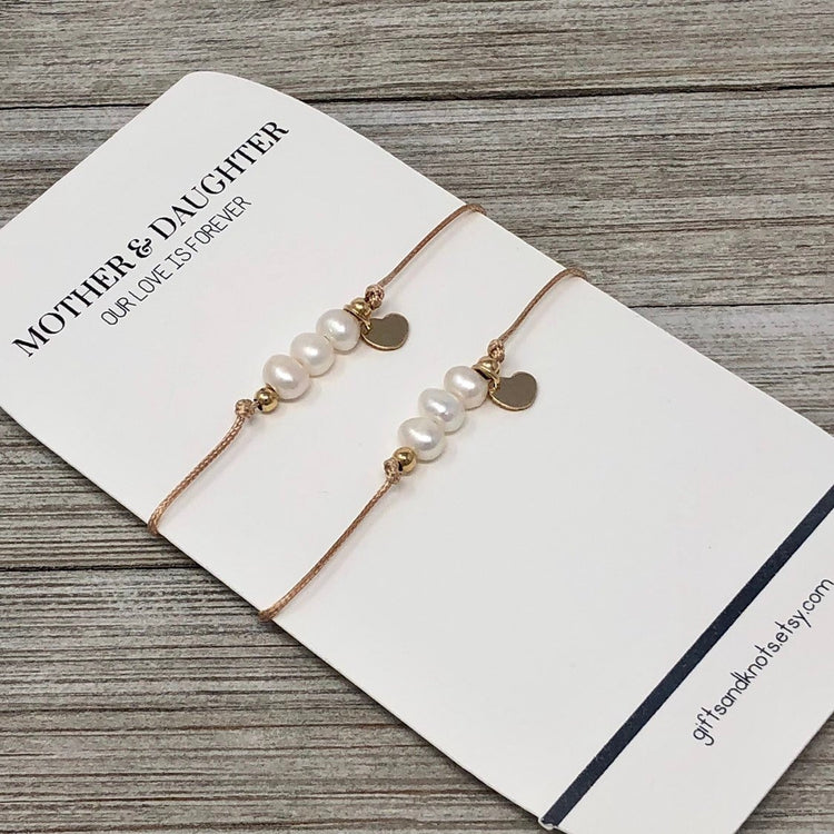 Mother and Daughter, Bracelet Set for Mother and Daughter, Freshwater Pearls and Goldfilled hearts