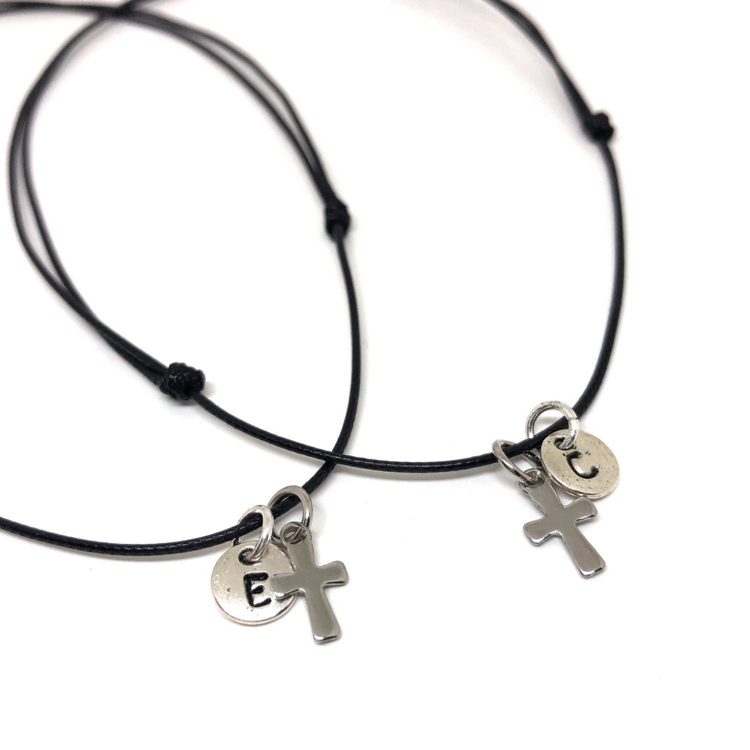 Couple Necklaces, Initials, Stainless Steel Cross Necklaces, Adjustable