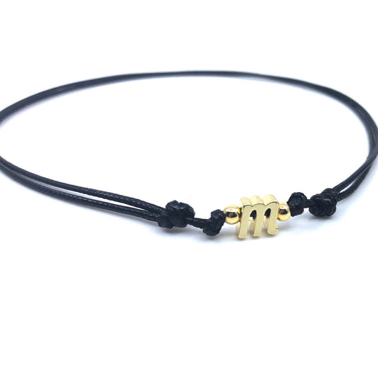 Initial 14K Gold Plated Black Choker Cursive Lowercase Letter