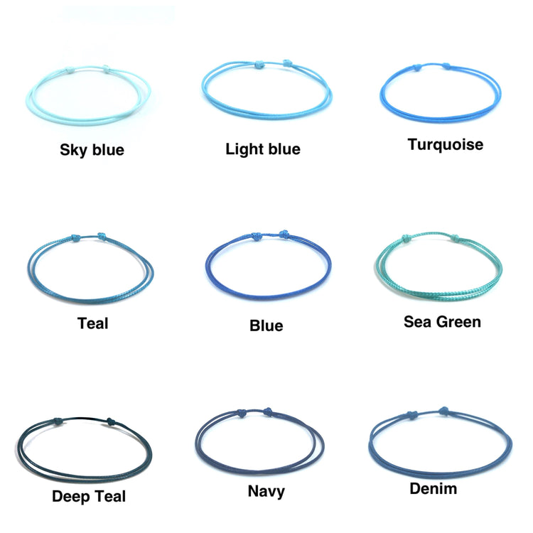 Blue Shades Thin Anklet Bracelet, Blue Shade Colors, Unisex, Minimalist, Surf, Beach