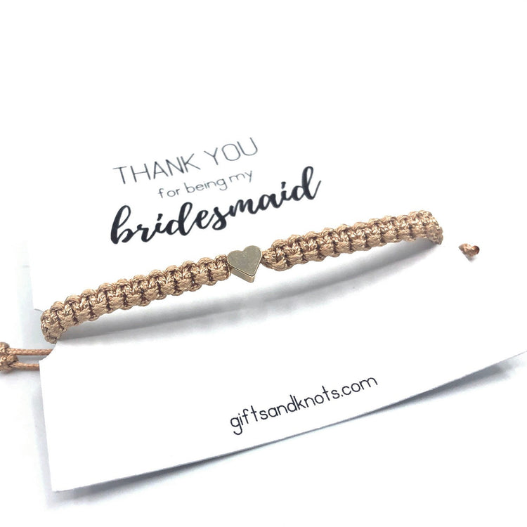 Bridesmaid Gold Heart Bracelet, Thank you For Being My Bridesmaid