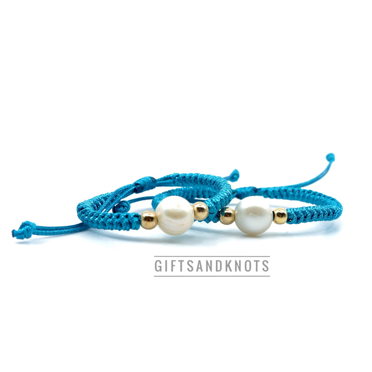 Mommy and Me Teal Pearl Bracelet Set
