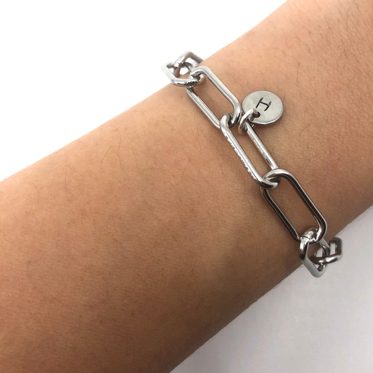 Initial Paperclip Stainless Steel Bracelet Anklet, Rectangle Chain Anklet