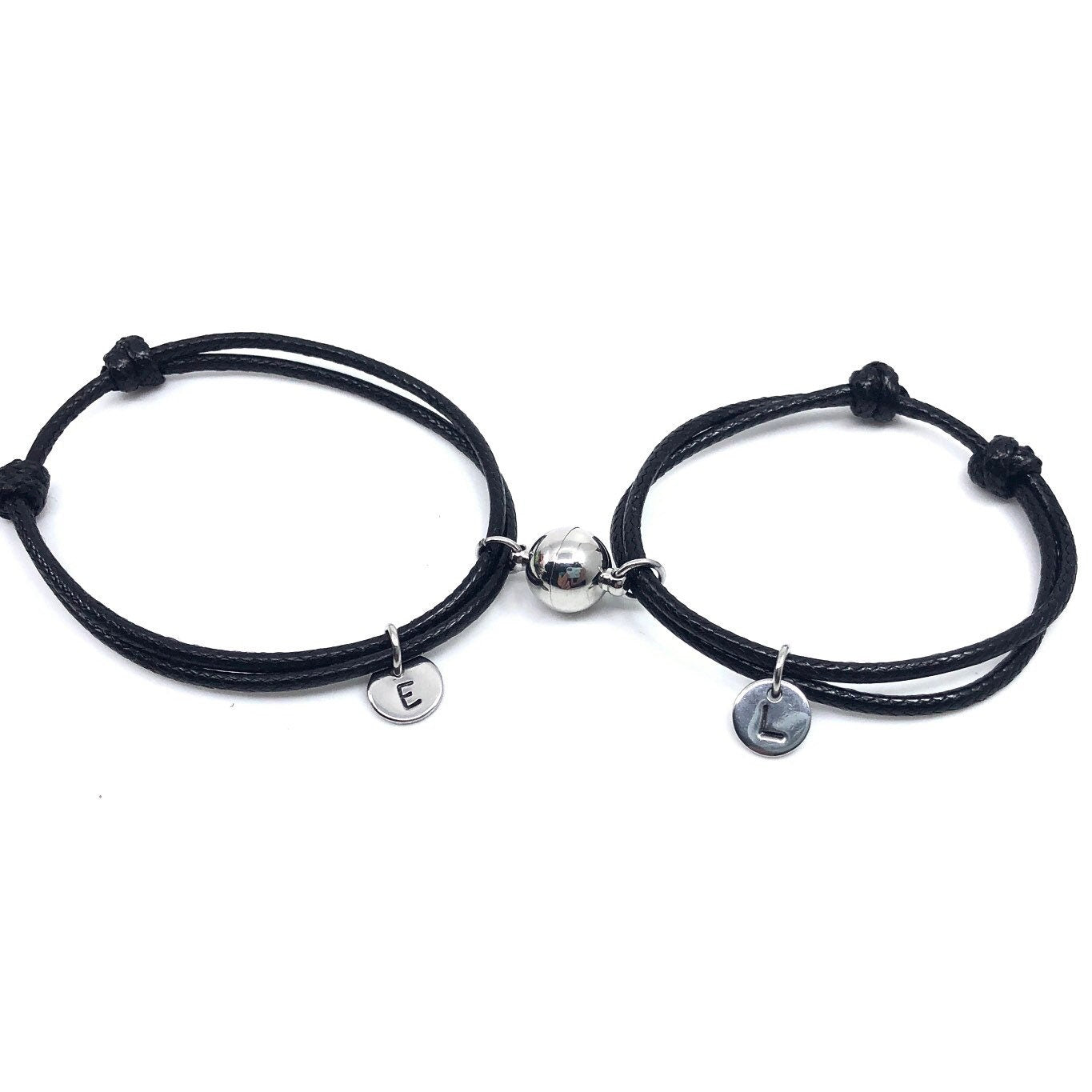 Couple Magnetic Bracelets, Black, Initial Bracelets, Simple Bracelets, includes 2 bracelets