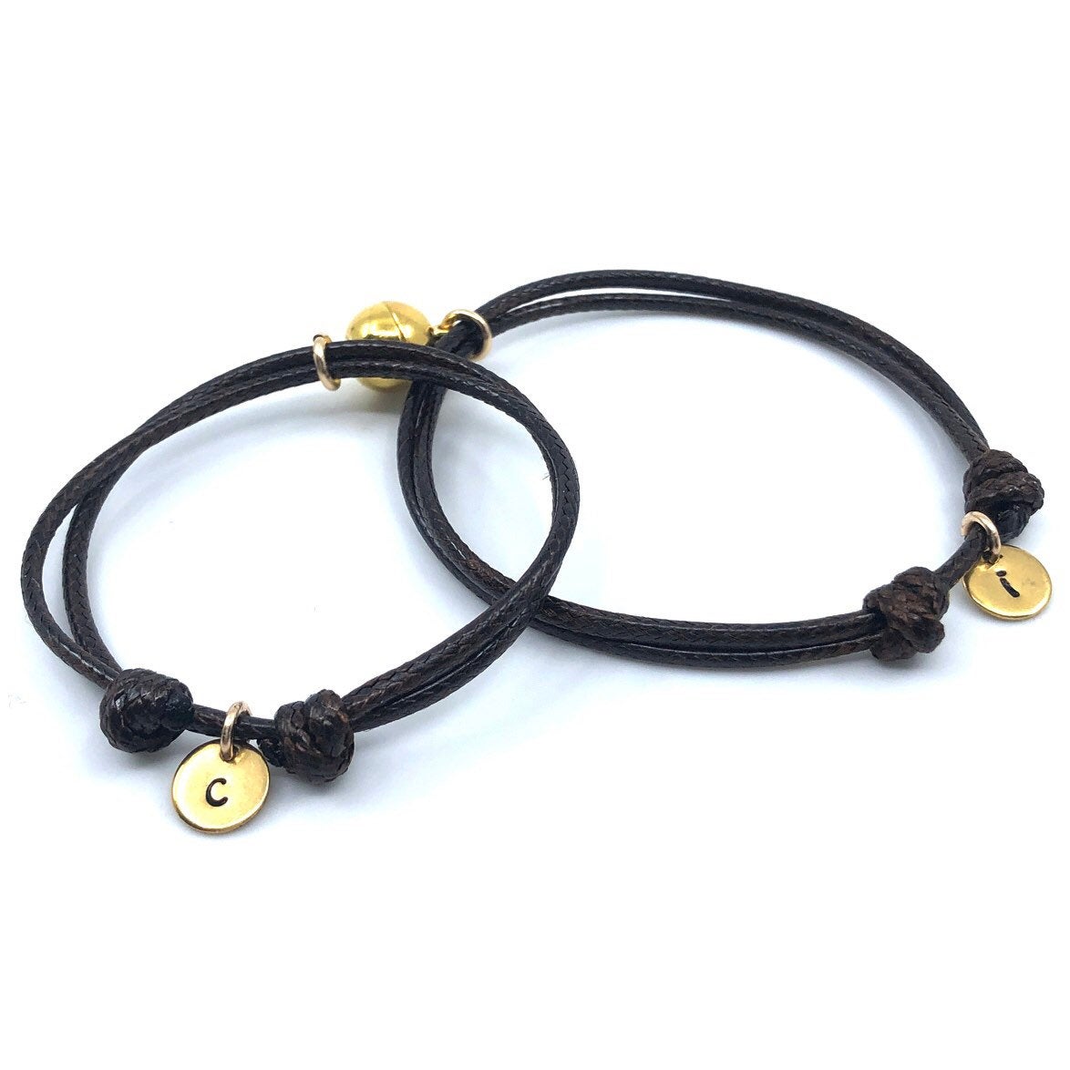 Couple Magnetic Bracelets, Gold Plated, Initial Bracelets, Simple Bracelets, Lowercase Initials