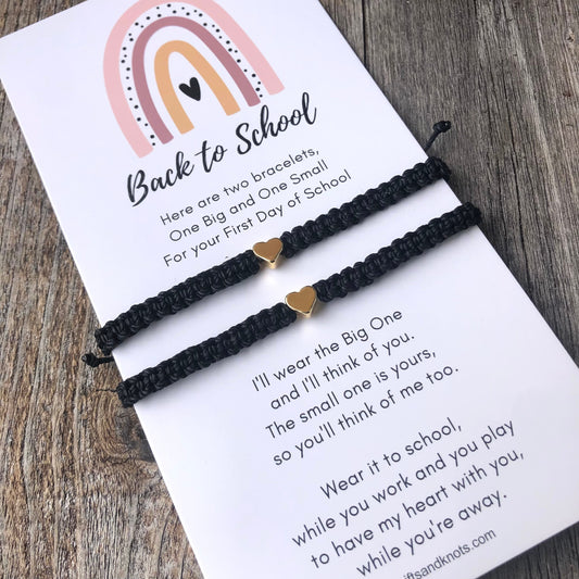 Mommy and Me Heart Bracelets, Black Matching, Back to School