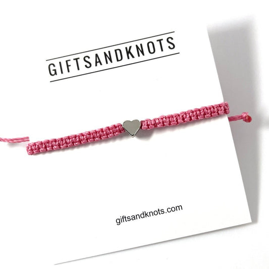 Silver Plated Heart Bracelet Pink Linhasita Rope