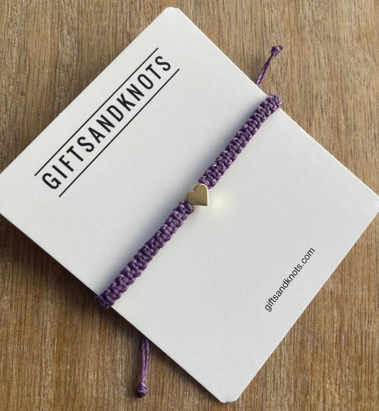 Gold Heart Bracelet Purple Linhasita Rope