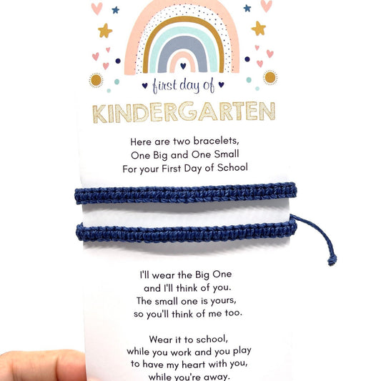 Mommy and Me Blue Macrame Matching Bracelets, First Day of Kindergartner