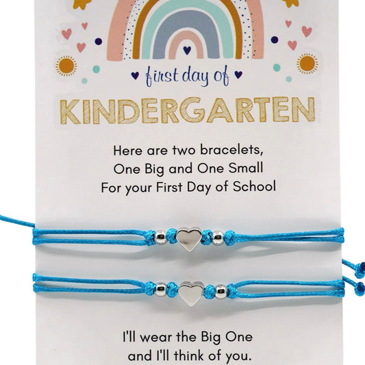 Mommy and Me Heart Teal Matching Bracelets, First Day of Kindergarten