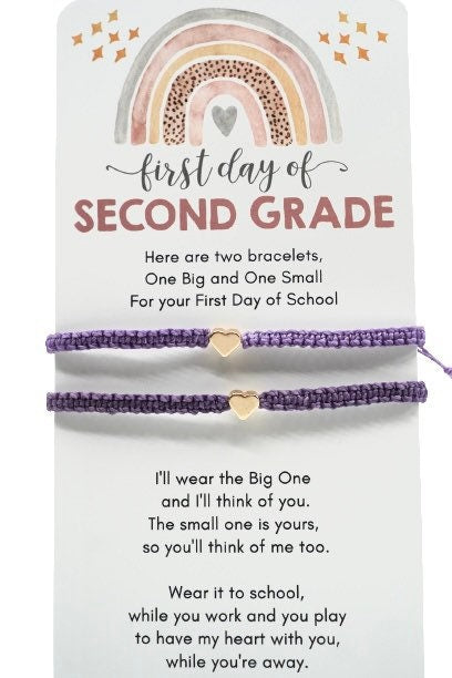 Mommy and Me Heart Purple Matching Bracelets, First Day of Second Grade