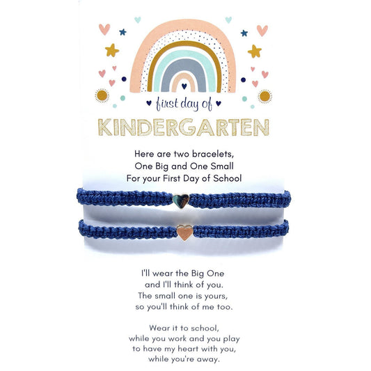 Mommy and Me Blue Heart Macrame Matching Bracelets, First Day of Kindergarten