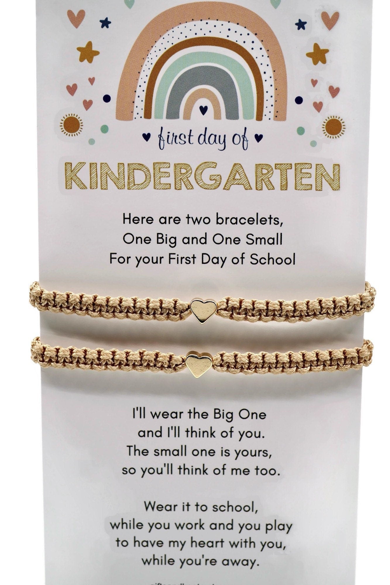Mommy and Me Heart Gold Matching Bracelets, First Day of Kindergarten