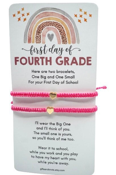 Mommy and Me Heart Pink Matching Bracelets, First Day of Fourth Grade