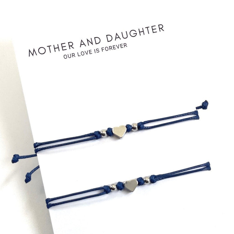 Mother and Daughter Blue Silver Heart Bracelet Set for Mother and Daughter