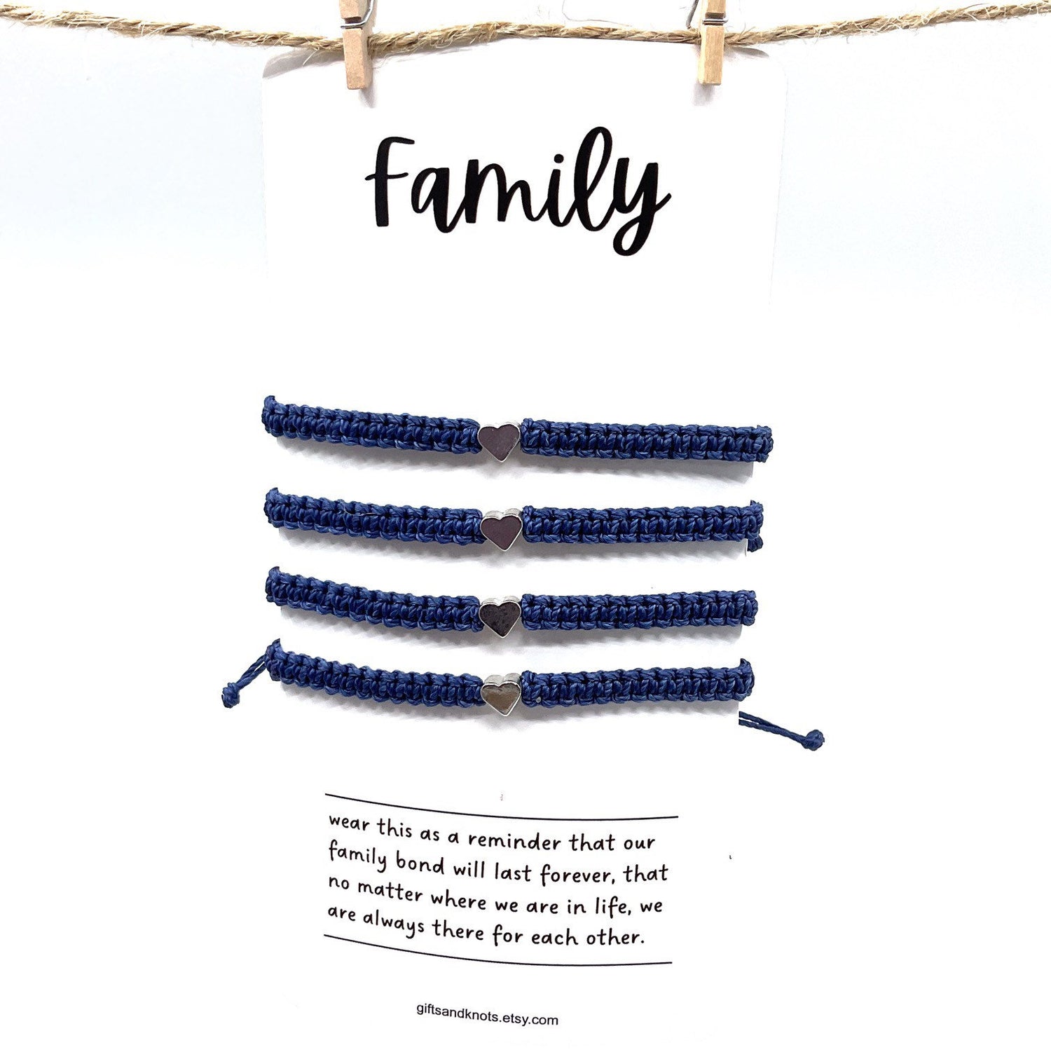 Family Silver Heart Blue Matching Bracelets
