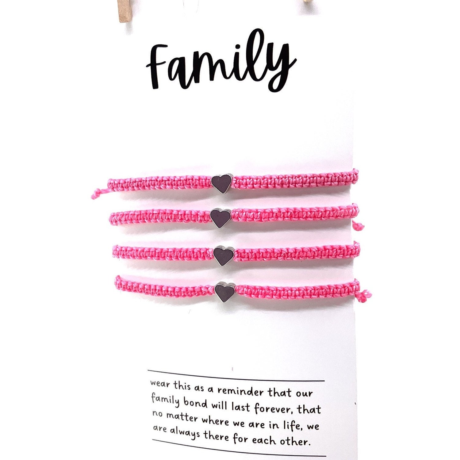 Family Silver Heart Pink Matching Bracelets