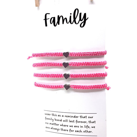 Family Silver Heart Pink Matching Bracelets