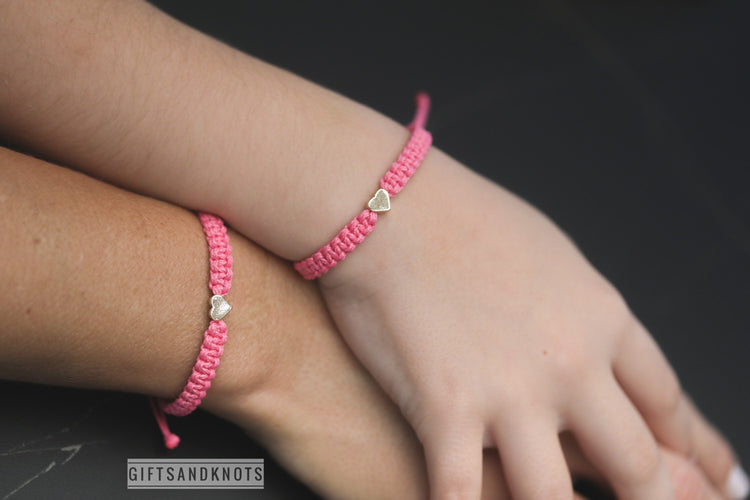 Heart Bracelet Fuchsia Mother and Daughter