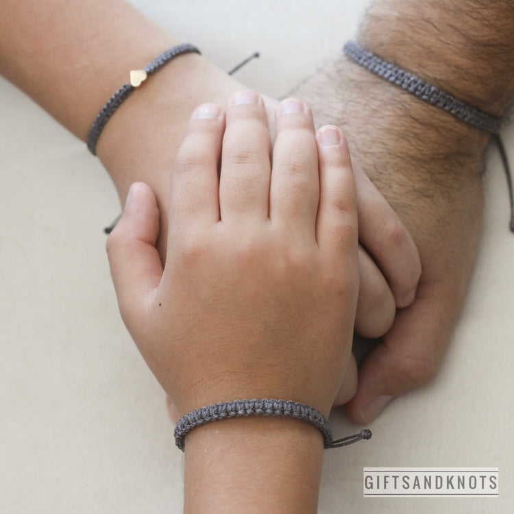 Gold Heart Family Bracelets Gray Matching Bracelets - Etsy