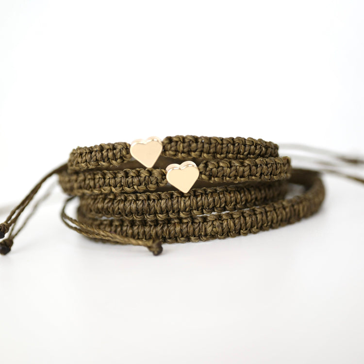 Family Gold Heart Olive Matching Bracelets Christmas Gift