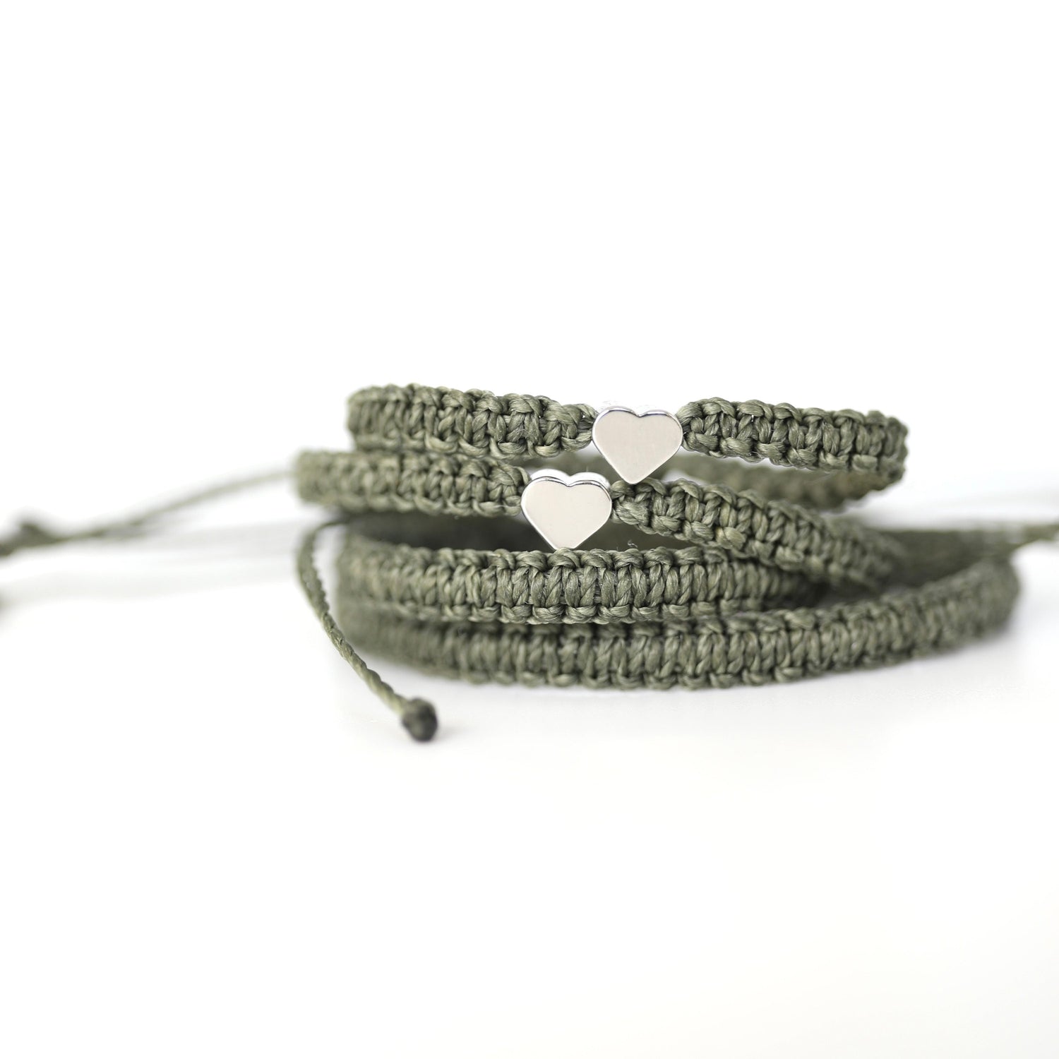 Family Silver Heart Sage Matching Bracelets