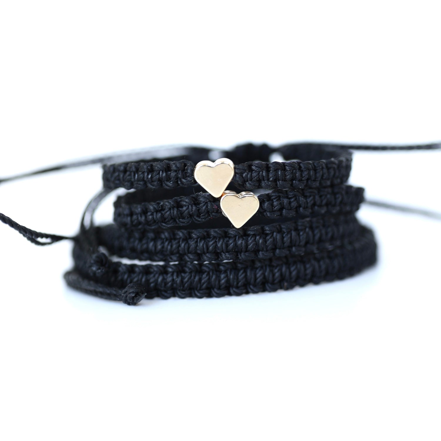 Family Gold Heart Black Matching Bracelets