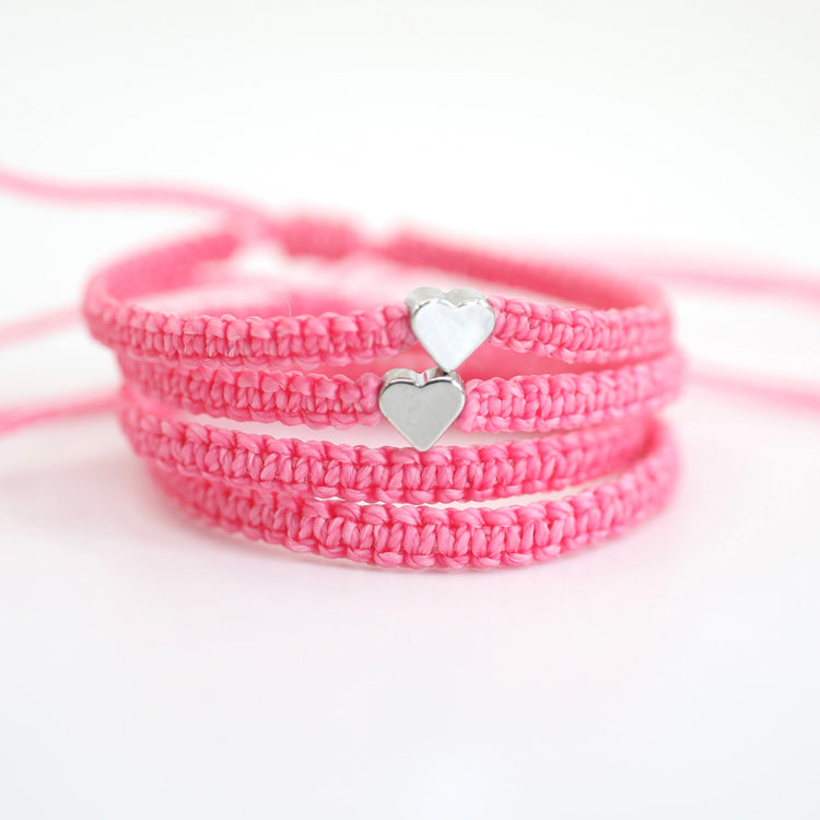 Family Matching Bracelets Silver Heart Pink