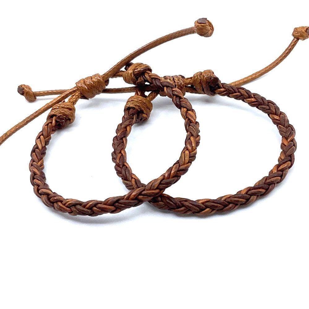 Couples Braided Bracelets Light Brown Leather Cord