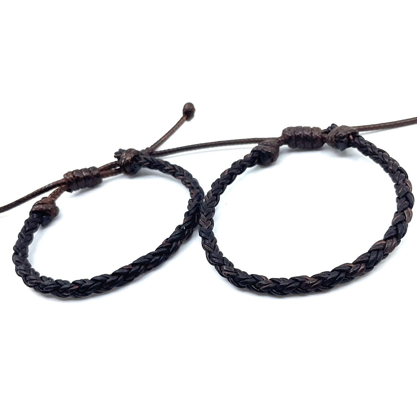 Couples Braided Bolo Leather Dark Brown Bracelets