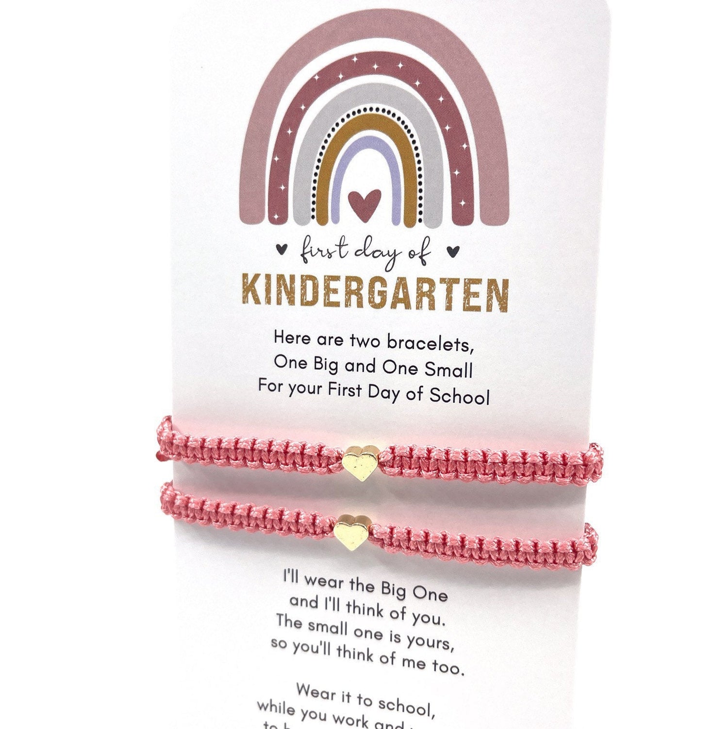 Mommy and Me Heart Coral Braided Matching Bracelets, First Day of Kindergarten
