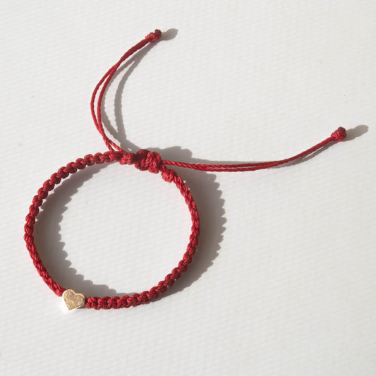 Gold Plated Heart Bracelet Dark Red Linhasita Rope