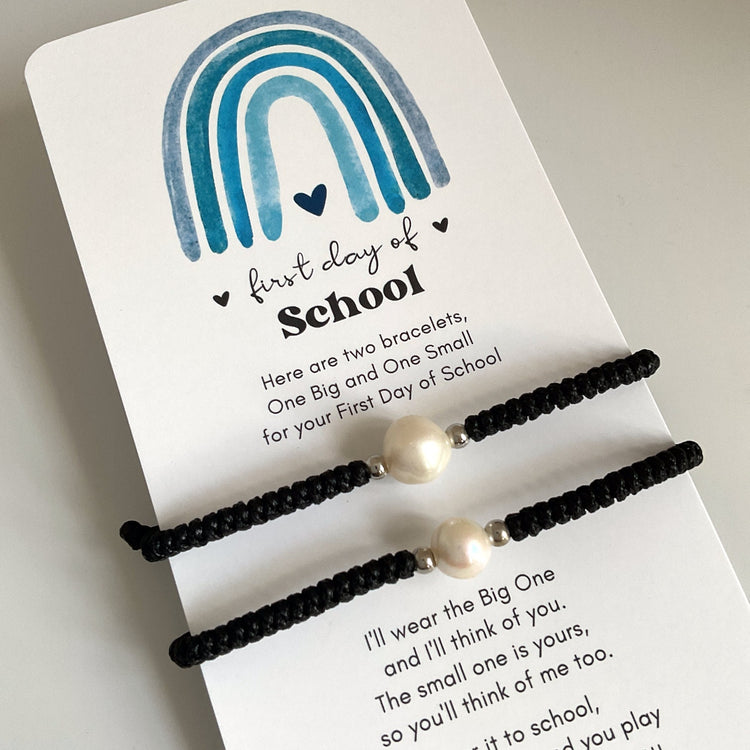 First Day of School Black Mommy and Me Pearl Macrame Matching Bracelets